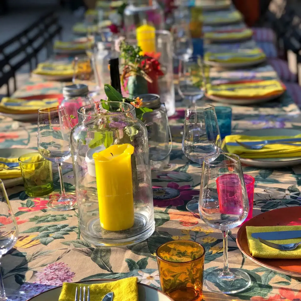 Long table under the evening sky