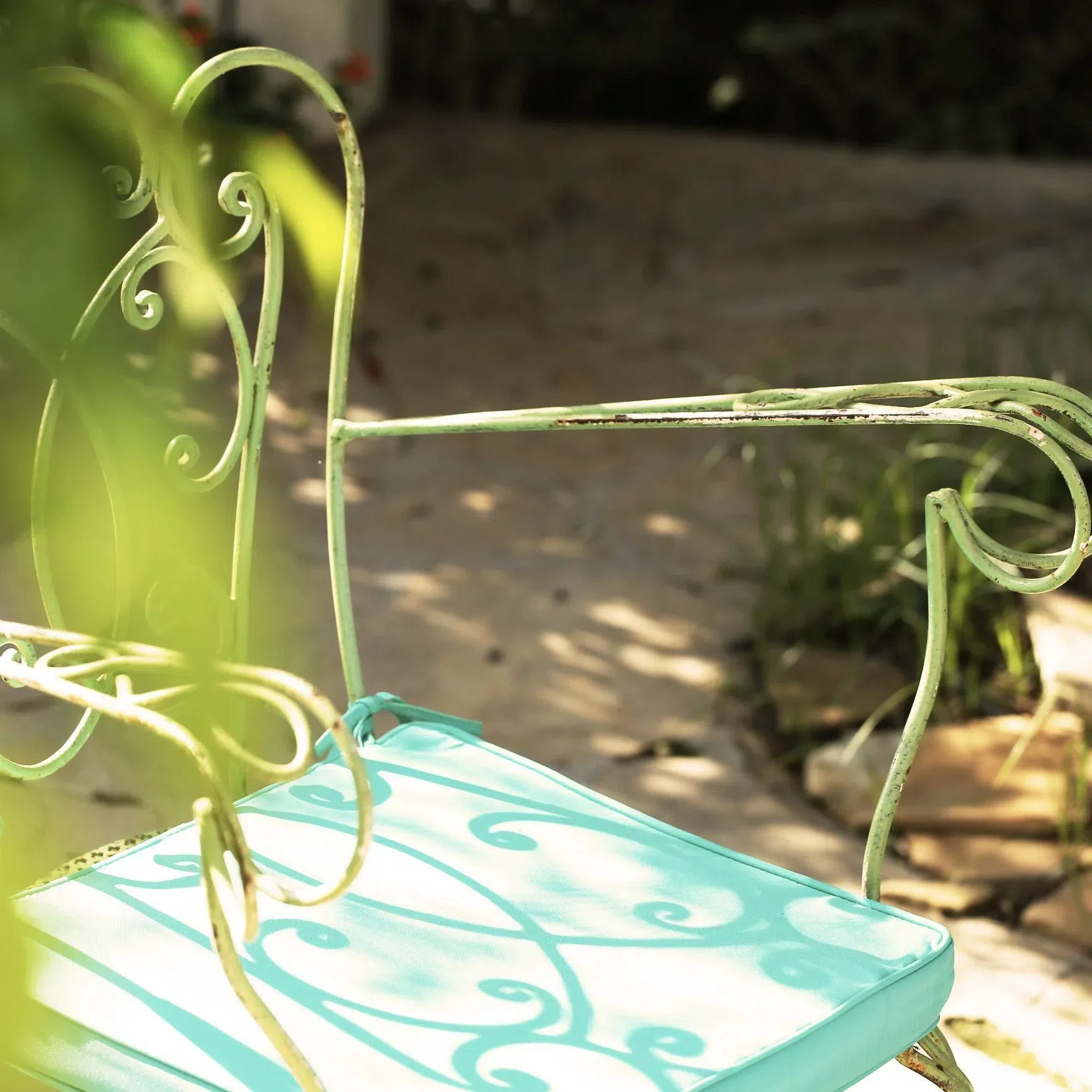 Rustic furniture in Finca Legado's gardens