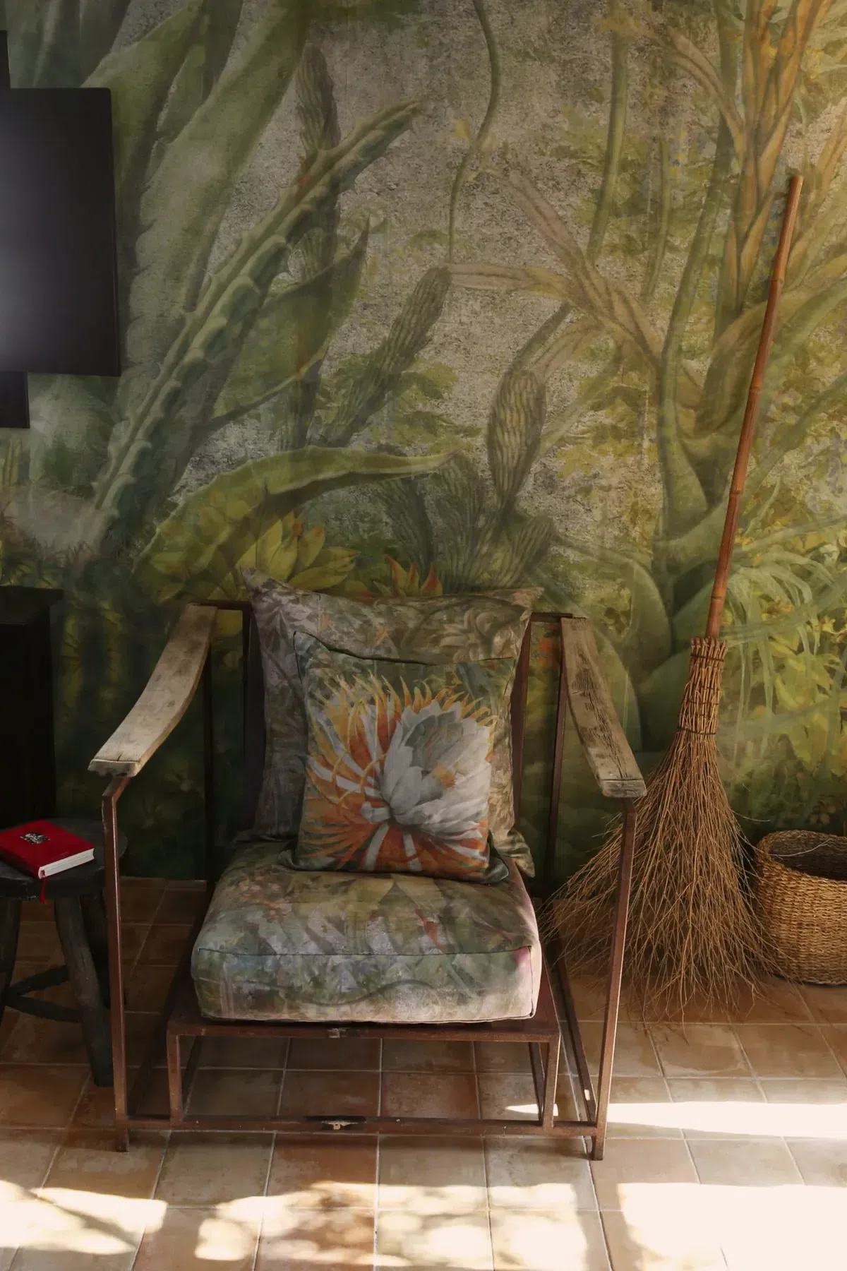 Custom-made metall chair, wallpaper and fabric design for Finca Legado