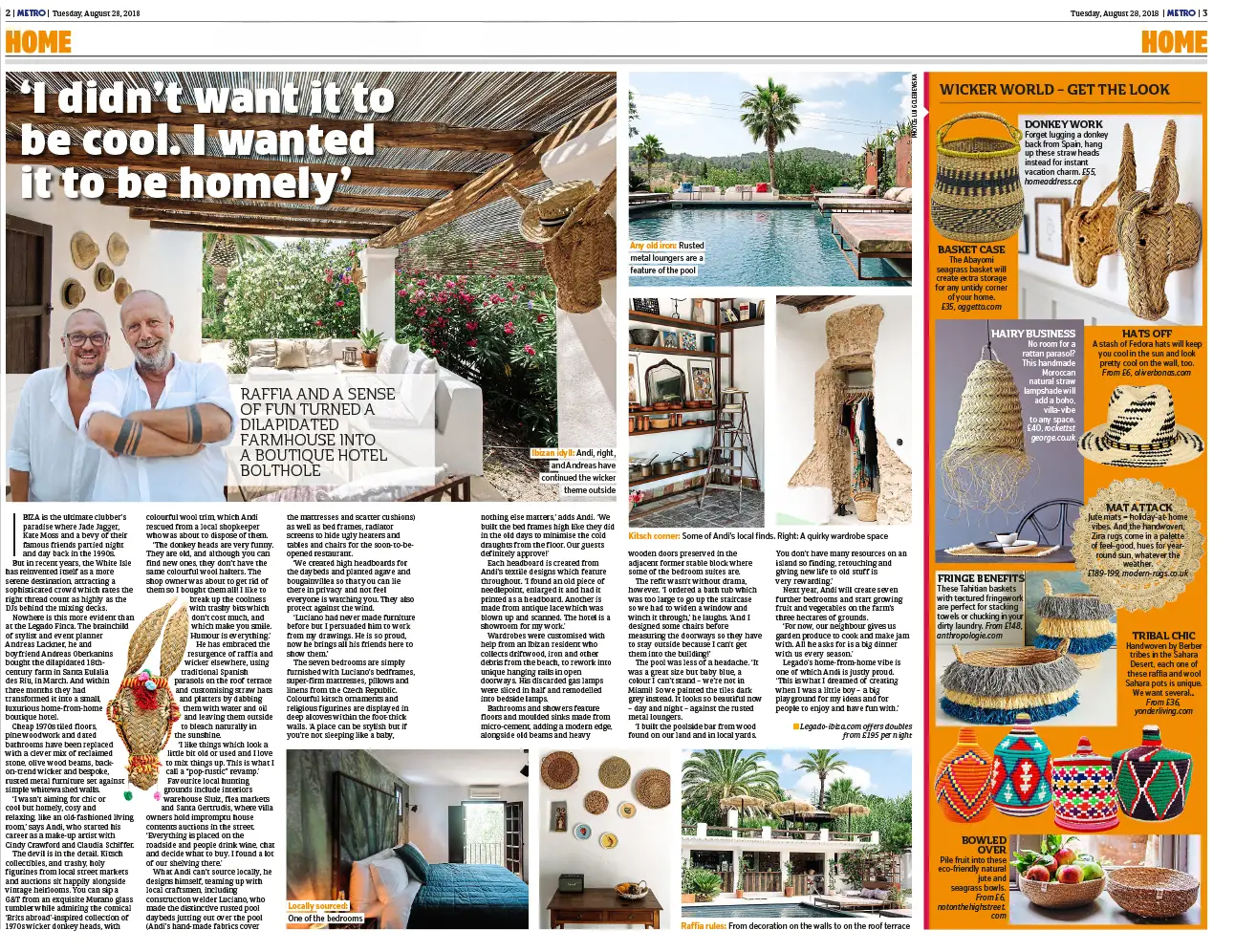 Finca Legado The Wickermen in Metro Magazine London