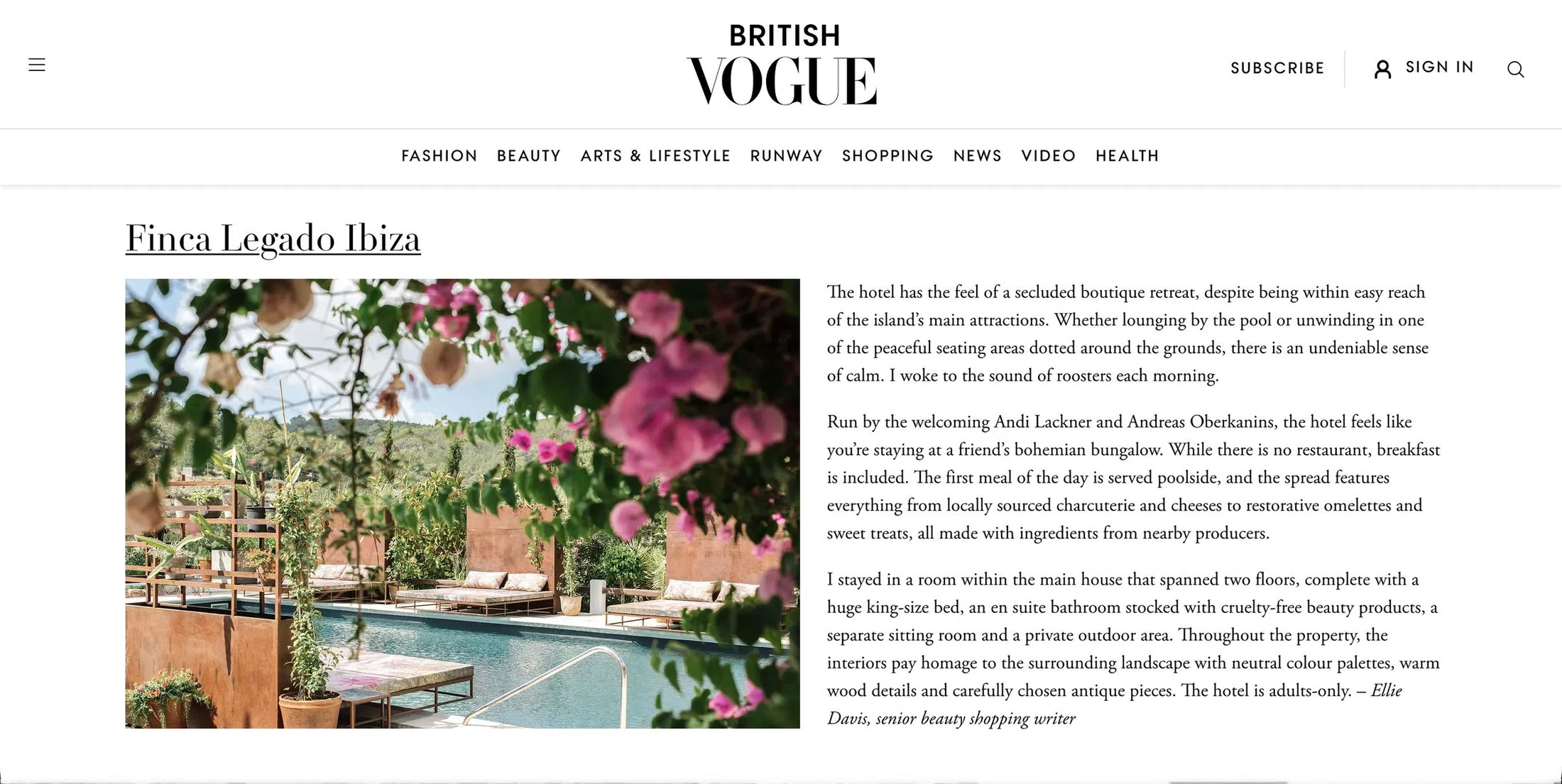 Screenshot Finca Legado in British Vogue