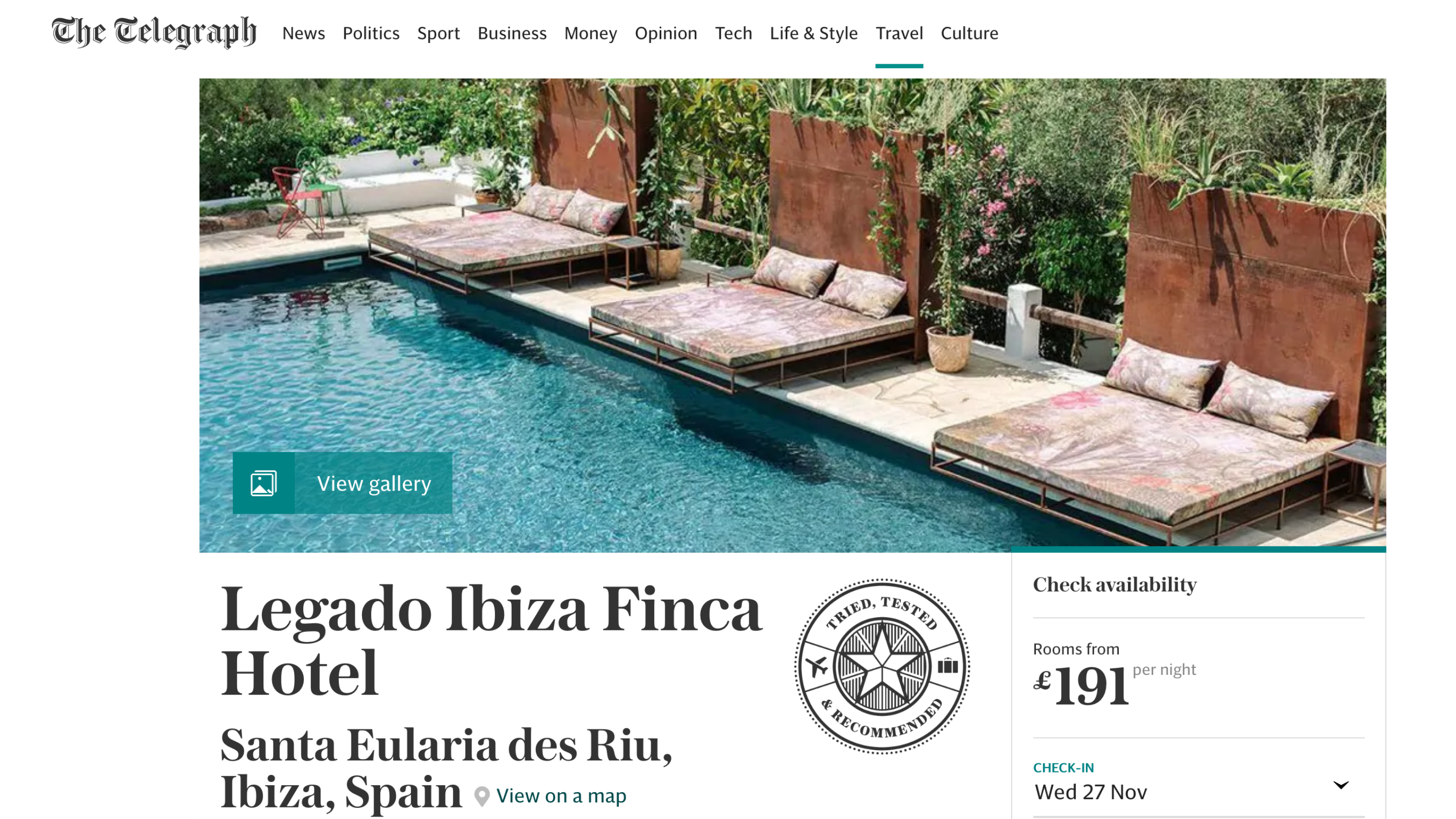 ranking of Finca Legado Ibiza in The Telegraph https://www.telegraph.co.uk